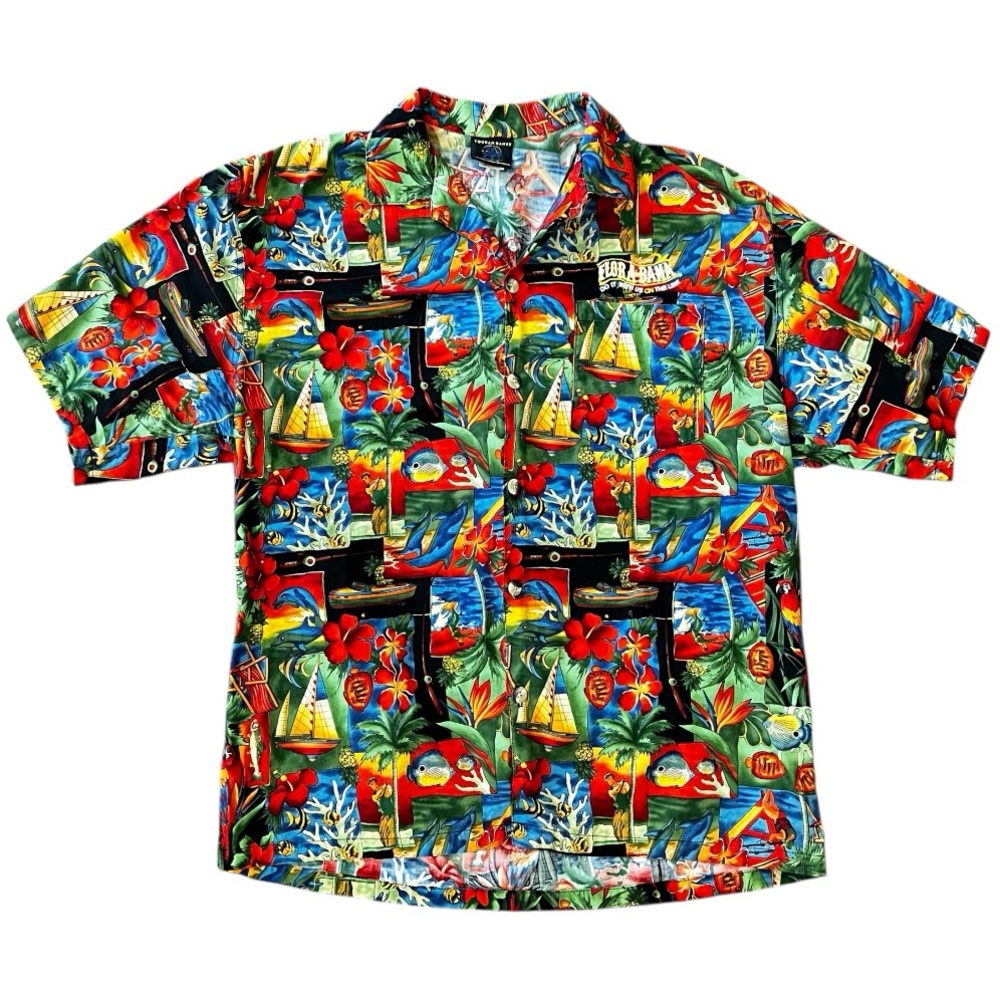 Vintage Toucan Dance Flora-Bama Hawaiian Men's Button Down Shirt Size Large